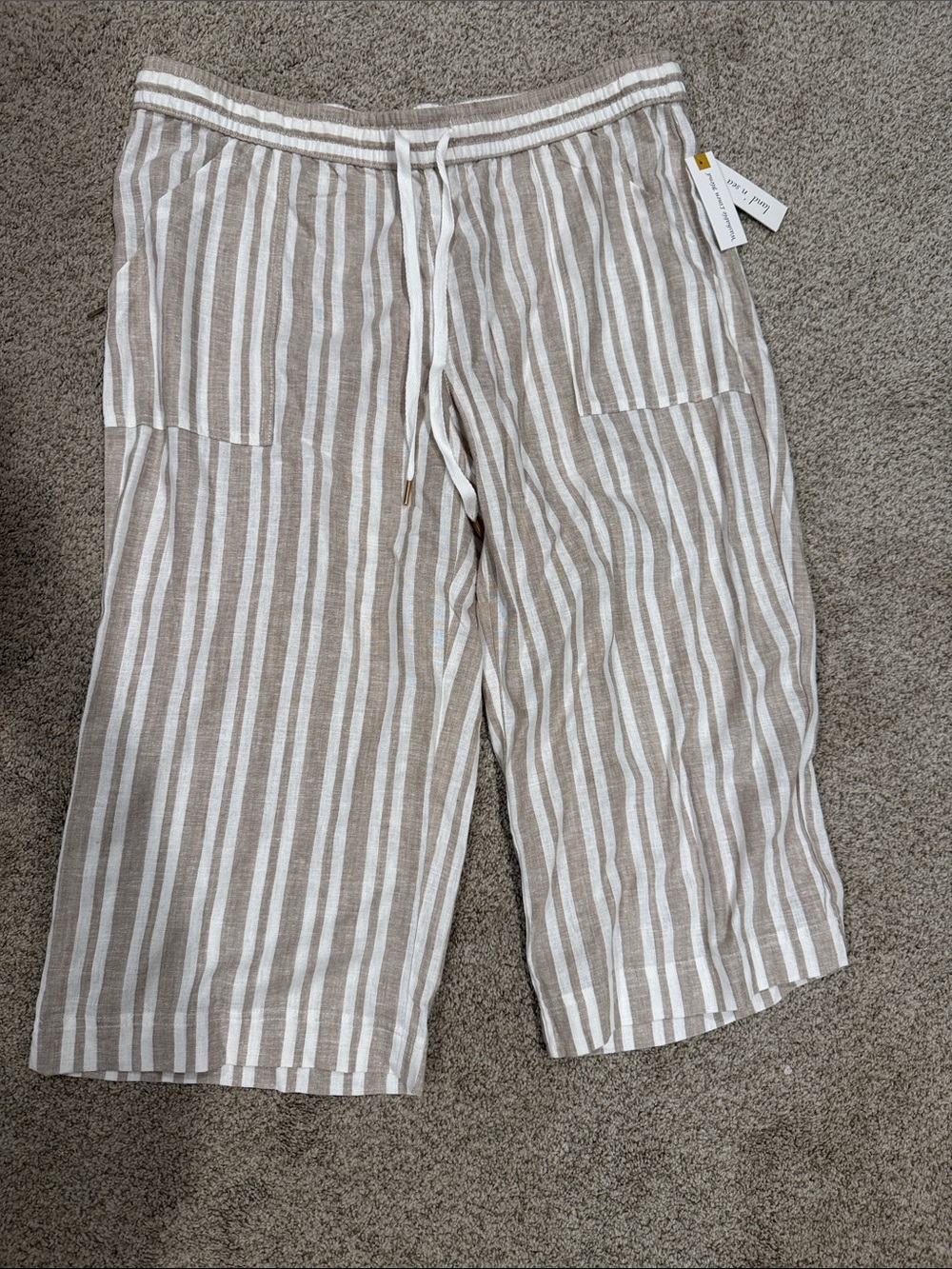 Women’s Linen Capri Beige & White Stripe, Plus Size, 2X, NWT $54 originally